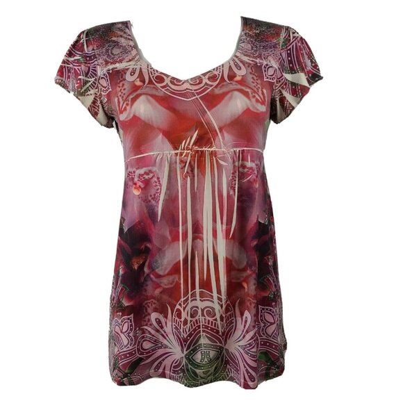 Style&Co Top Womens Size XS Purple Sequin Detail Sublimation Short Sleeve - Picture 1 of 6